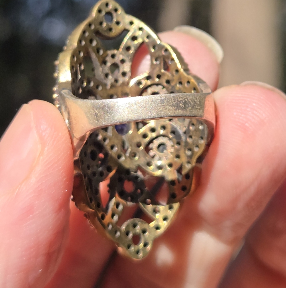 Sapphire & Topaz Sterling Bronze&Gold Cocktail Ring Sz7 - Picture 7 of 10